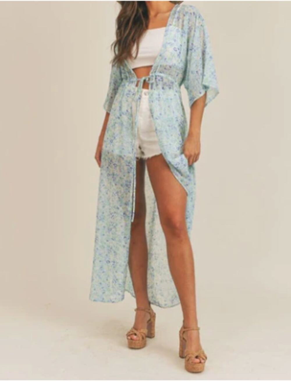 Sadie & Sage The Flask & Feel Sheer Kimono Tie Wrap Top // M